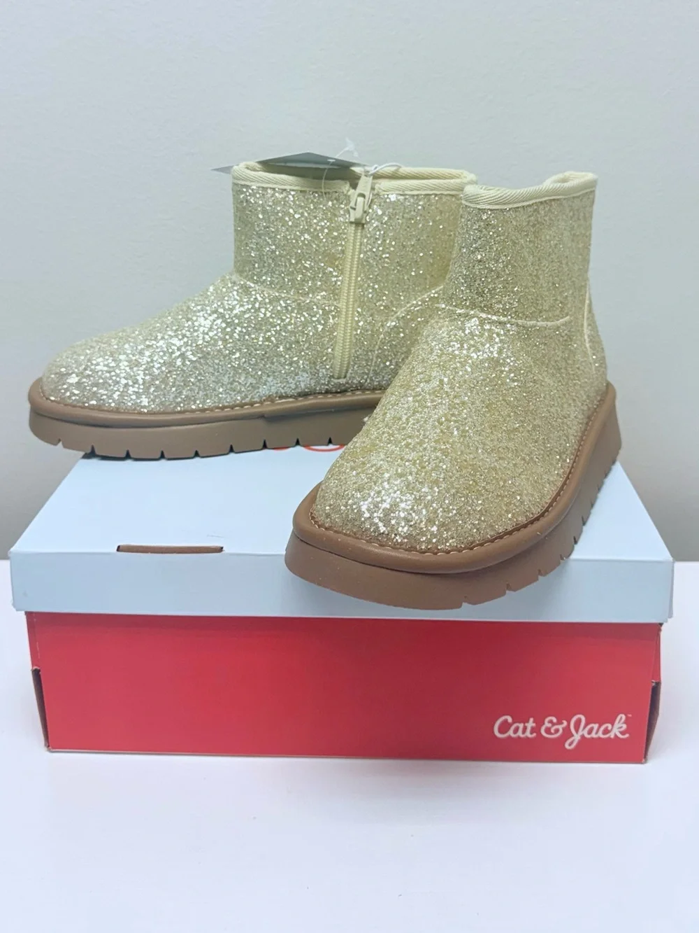 Cat & Jack Girls Size 2 Gold Glitter Ankle Boots Faux Suede Style Honor Boots
